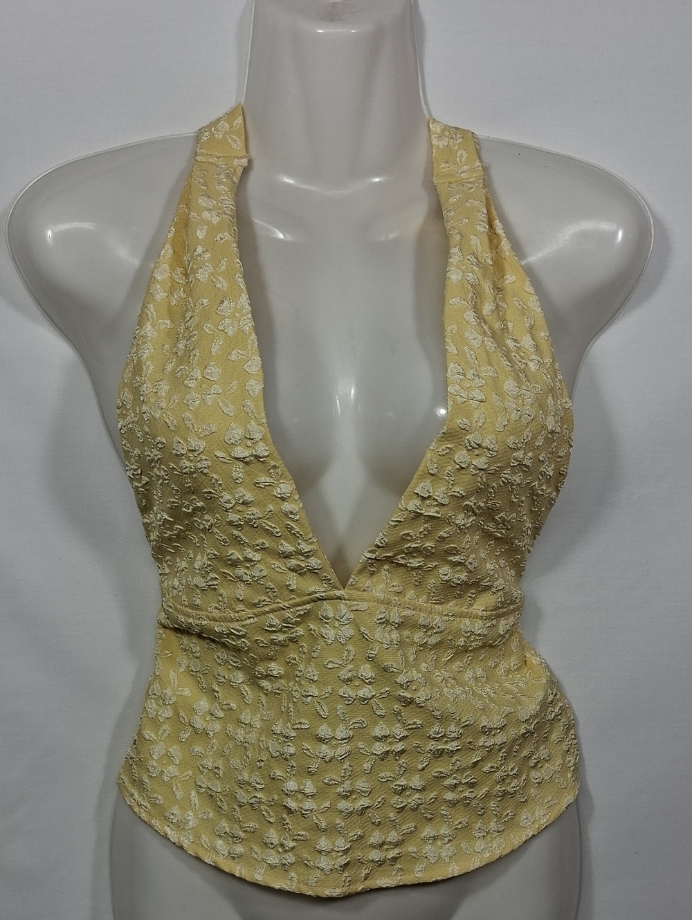 POÉSELLE Yellow Textured Halter Top